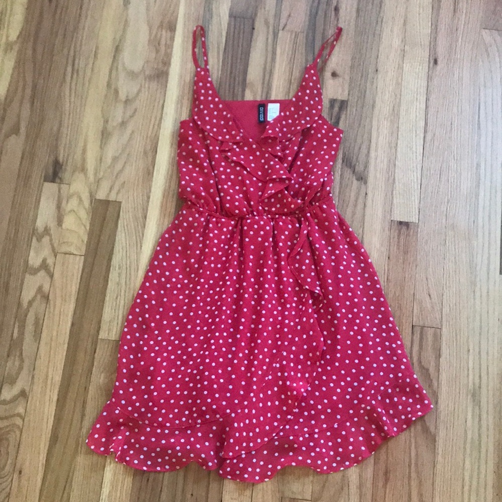 H&M red ruffle polka dot dress